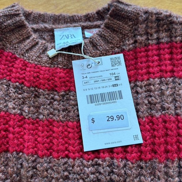Zara NWT Boys or Girls Sweater Brown Red 3-4 years - Picture 2 of 3